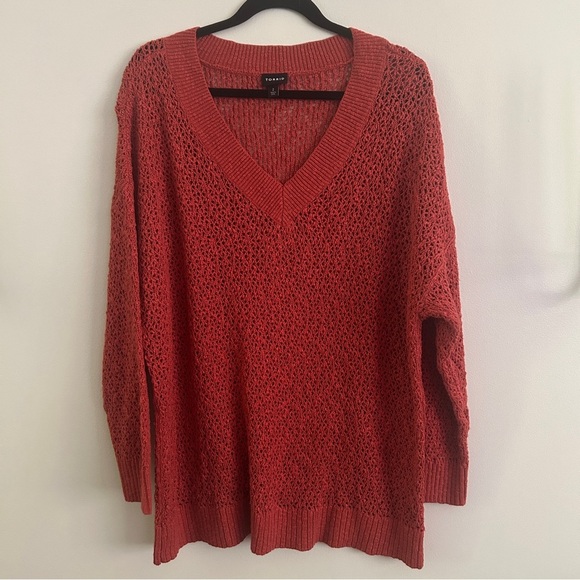 Torrid Women's Open Stitch Pullover V-neck Sweater - Picture 3 of 9